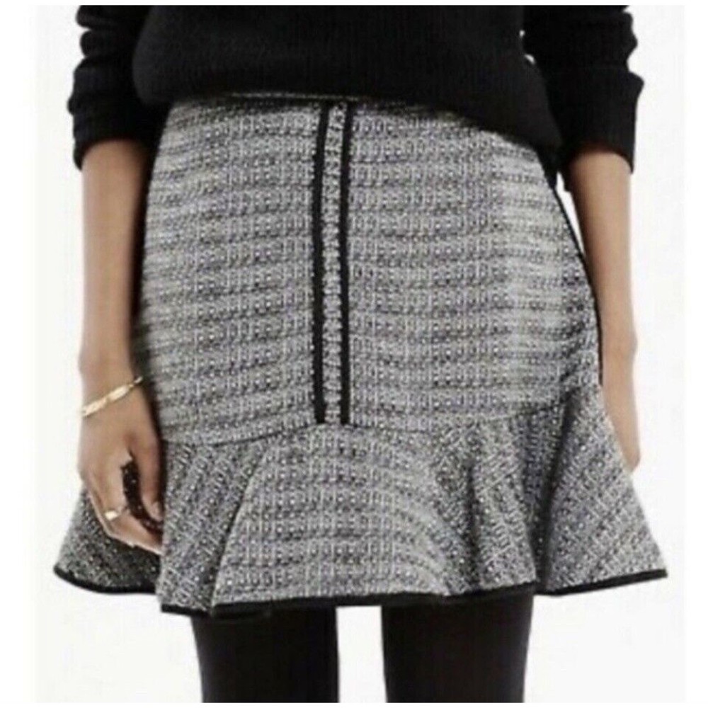 Madewell Black White Boucle Tweed Ruffle Skirt Women's Size 2 Textured